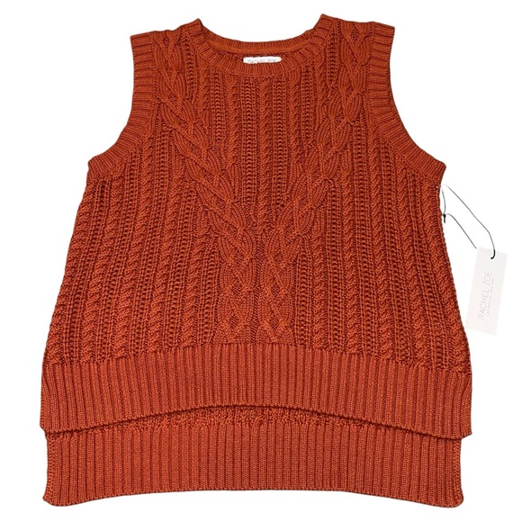 NEW Rachel Zoe Burnt Orange Cable Knit Sleeveless Sweater Vest size Medium - Picture 4 of 8